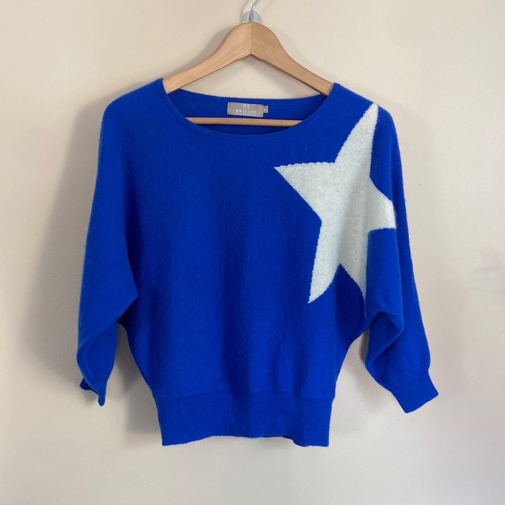 Brodie- Cashmere Star Print Cobalt Blue Sweater